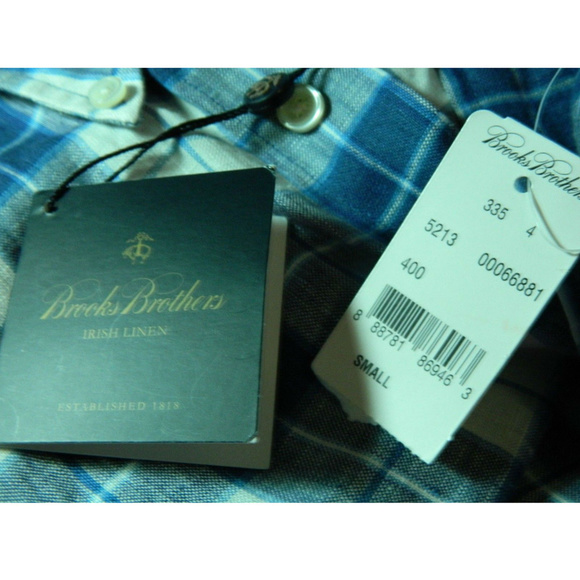 Brooks Brothers Men's Shirt Small Blue White Plaid Irish Linen Madison Style - Picture 6 of 8